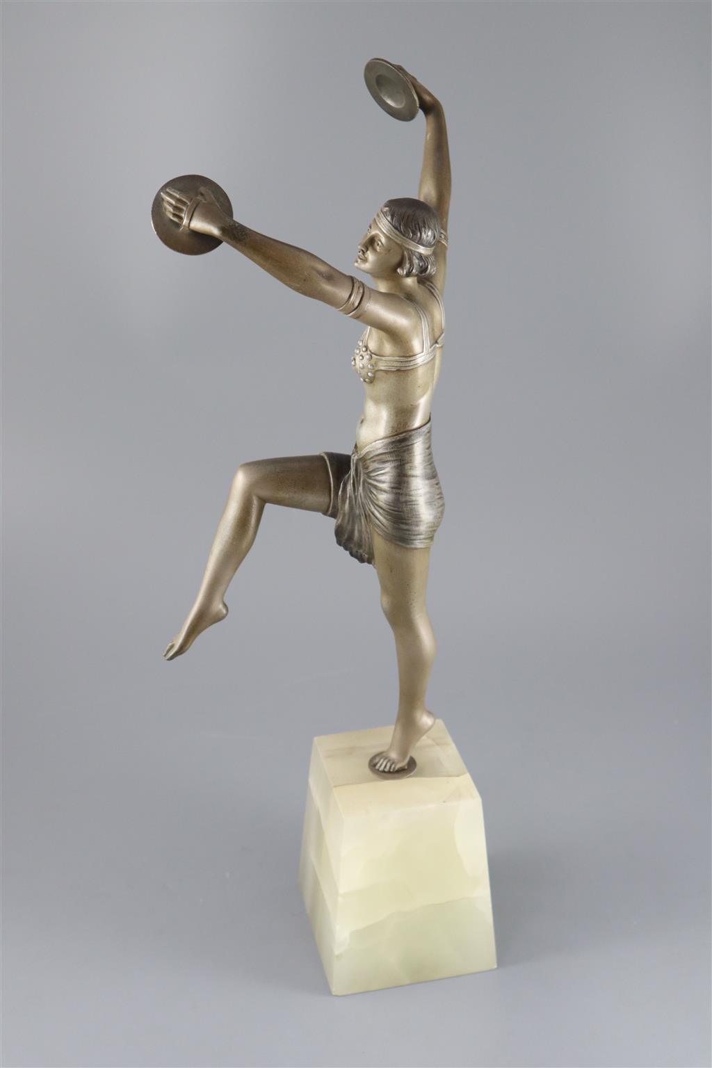 Henri Fugère (French, 1872 ~ 1944) - an Art Deco patinated bronze figure of a cymbals dancer, height 21.5in.